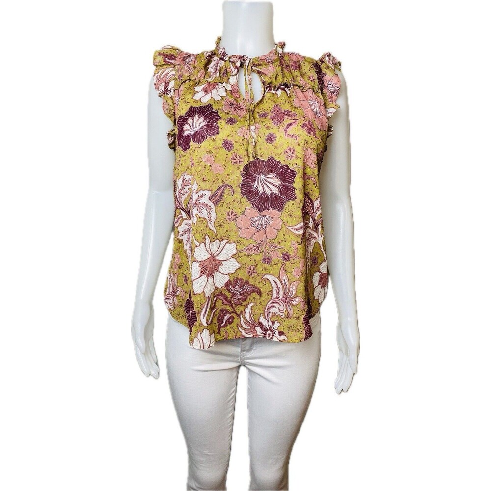 F. Joie  Tank Top S Floral Multicolor Blouse Sleeveless High Neck NWT